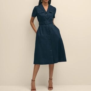 Brooks Brothers | Navy Linen Button Down A Line Midi Shirt Dress S
